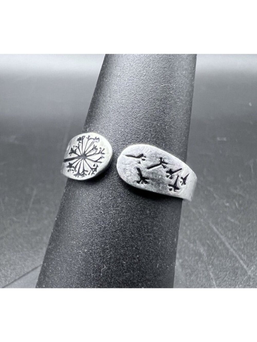 Vintage Sterling Silver Dandelion Seeds Wrap Ring Size 7.5 "This Too Shall Pass"